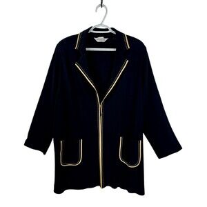 Exclusively Misook Black & Creamy Gold Tipped Jacket Sturdy Acrylic Knit 3X VTG